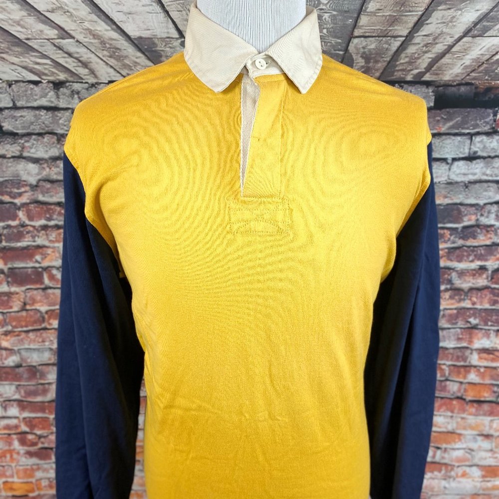 G.H. Bass Yellow Navy Blue Colorblock Rugby Polo M
